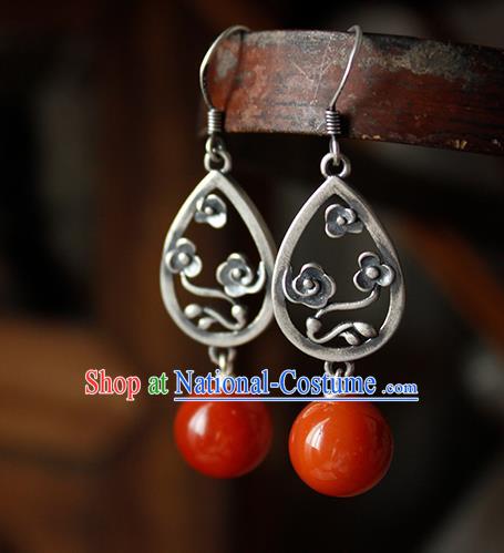 China Handmade National Agate Bead Earrings Traditional Cheongsam Silver Cloud Jewelry