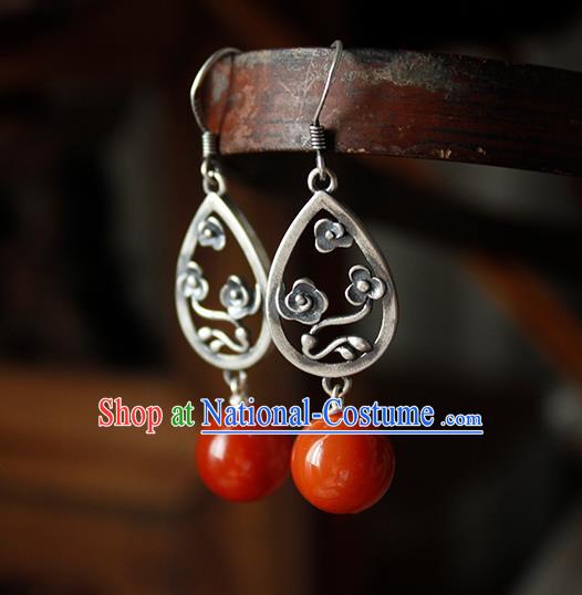 China Handmade National Agate Bead Earrings Traditional Cheongsam Silver Cloud Jewelry