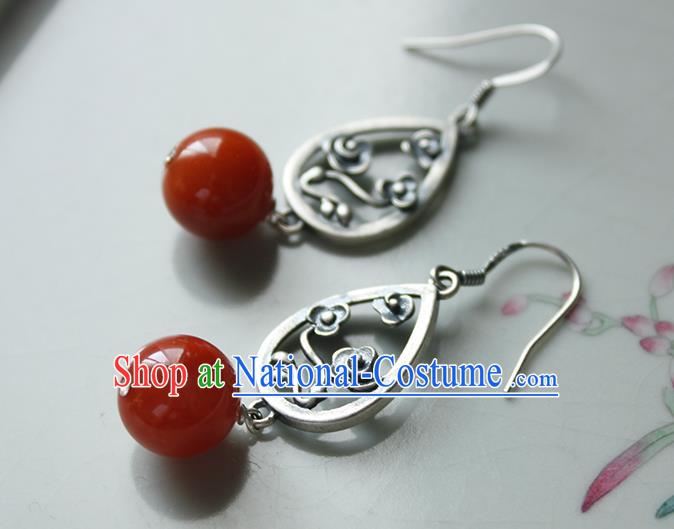 China Handmade National Agate Bead Earrings Traditional Cheongsam Silver Cloud Jewelry