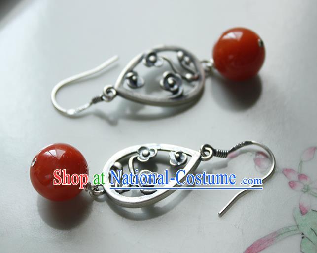 China Handmade National Agate Bead Earrings Traditional Cheongsam Silver Cloud Jewelry