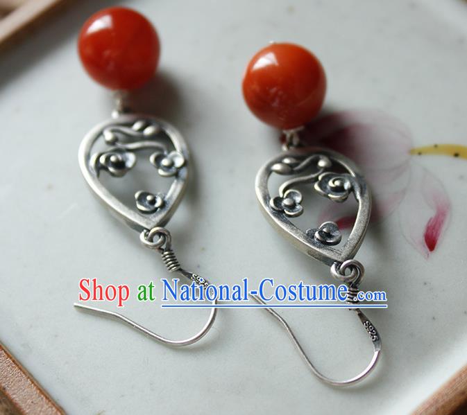 China Handmade National Agate Bead Earrings Traditional Cheongsam Silver Cloud Jewelry