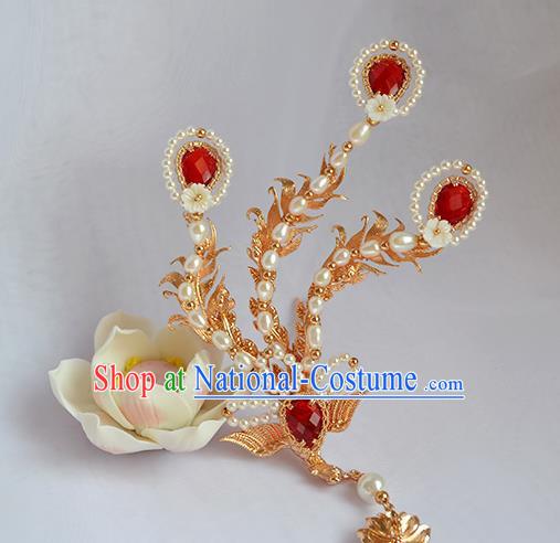 Chinese Traditional Hair Accessories Ancient Ming Dynasty Empress Pearls Phoenix Hairpin