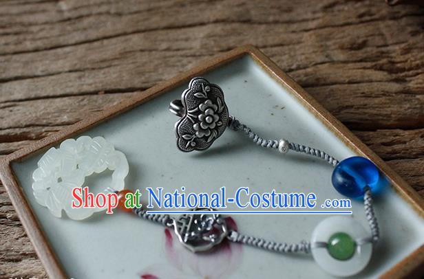 Handmade Chinese Silver Brooch Traditional Jewelry Accessories Classical Cheongsam Jade Pendant