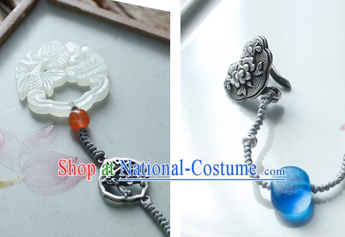 Handmade Chinese Silver Brooch Traditional Jewelry Accessories Classical Cheongsam Jade Pendant