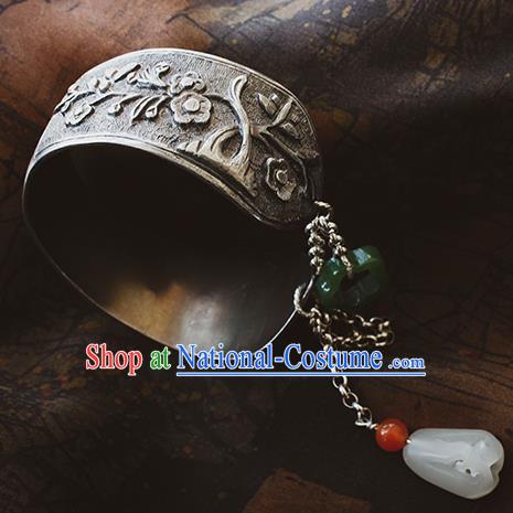 Handmade Chinese Silver Carving Bracelet Traditional Wristlet Accessories Classical Cheongsam Jewelry