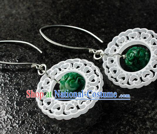 China Handmade National Silver Earrings Traditional Cheongsam Jadeite Ear Accessories