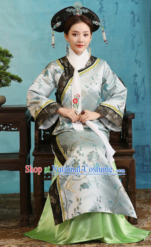 China Ancient Court Woman Dress Clothing Traditional Qing Dynasty Imperial Concubine Historical Costumes and Headdress Full Set