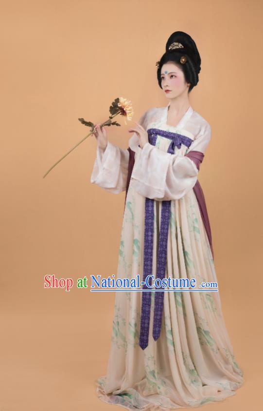 China Ancient Tang Dynasty Palace Lady Historical Costumes Traditional Hanfu Dress Clothing Complete Set