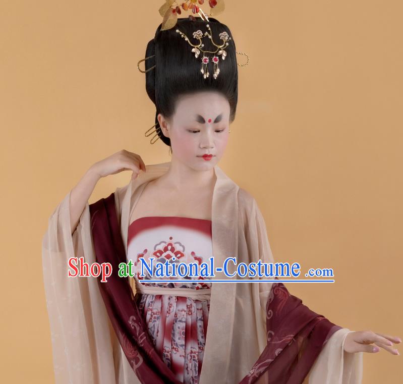 China Traditional Tang Dynasty Court Lady Historical Clothing Ancient Imperial Consort Hanfu Dress Full Set