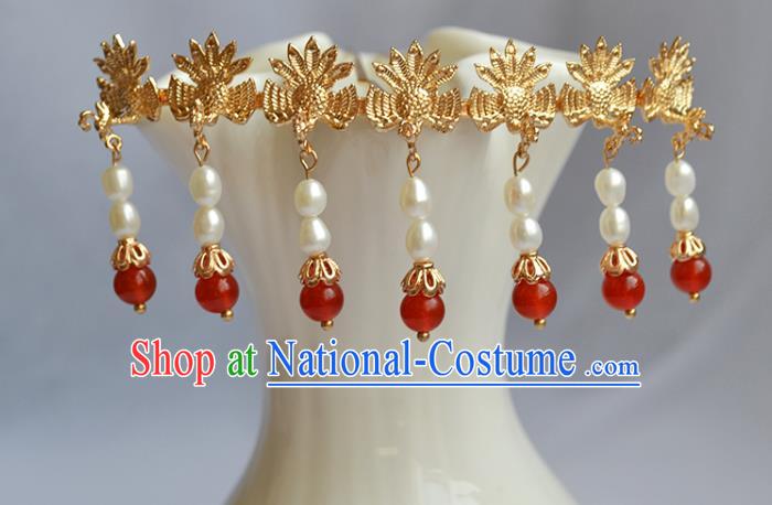 Chinese Traditional Ming Dynasty Queen Pearls Tassel Hair Stick Ancient Empress Seven Phoenix Hairpin