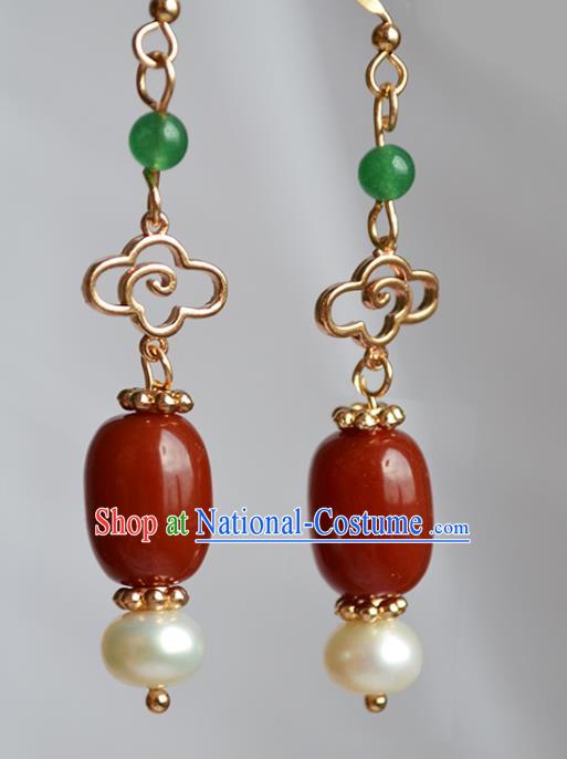 China Classical Agate Ear Accessories Traditional Ming Dynasty Court Lady Earrings