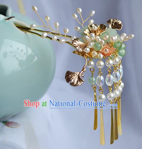 Chinese Traditional Ming Dynasty Noble Lady Hair Stick Ancient Hanfu Golden Ginkgo Leaf Hairpin