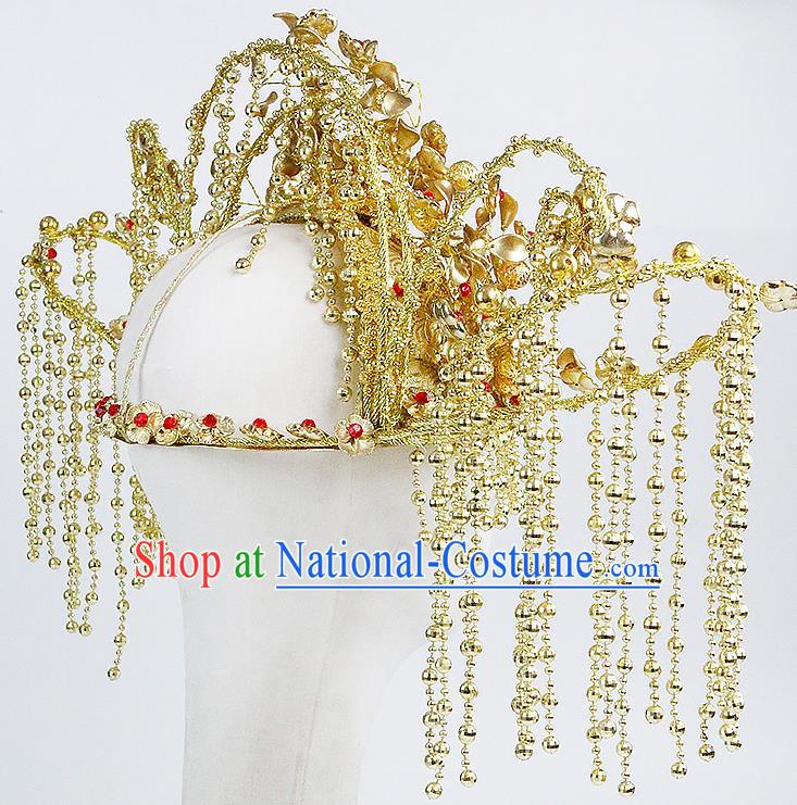 Chinese Traditional Wedding Phoenix Coronet Ancient Queen Golden Tassel Hair Crown Accessories