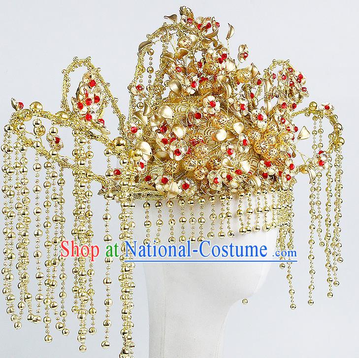 Chinese Traditional Wedding Phoenix Coronet Ancient Queen Golden Tassel Hair Crown Accessories