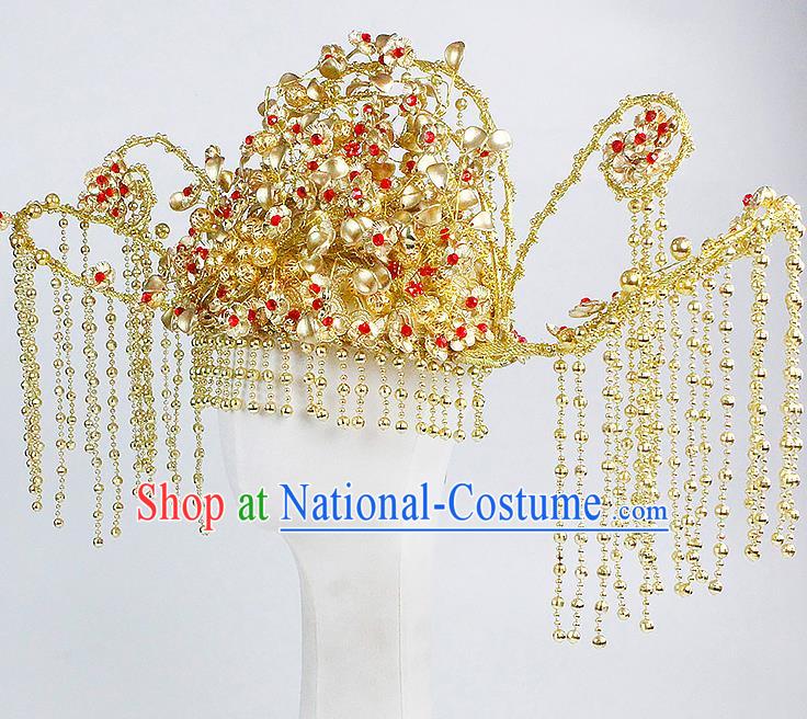 Chinese Traditional Wedding Phoenix Coronet Ancient Queen Golden Tassel Hair Crown Accessories