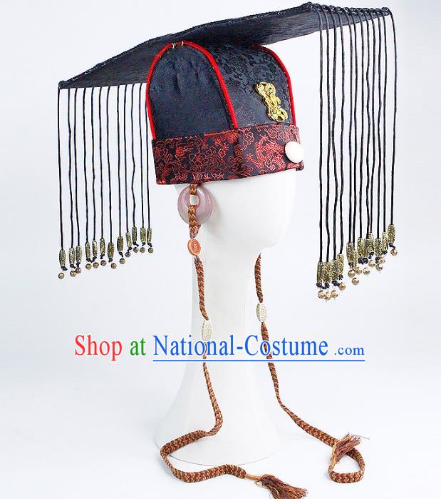 Chinese Ancient Emperor Tassel Hat Handmade Traditional Qin Dynasty Monarch Headwear