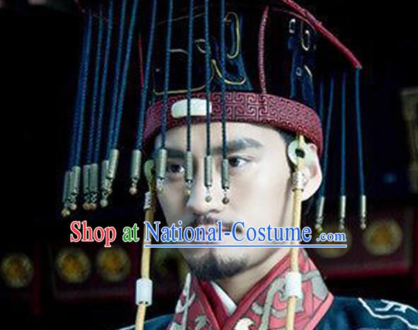 Chinese Ancient Emperor Tassel Hat Handmade Traditional Qin Dynasty Monarch Headwear