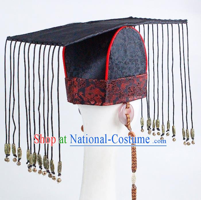 Chinese Ancient Emperor Tassel Hat Handmade Traditional Qin Dynasty Monarch Headwear