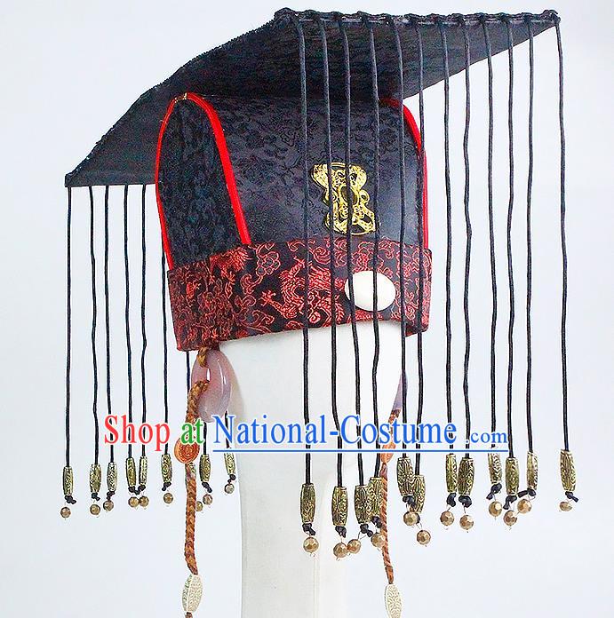 Chinese Ancient Emperor Tassel Hat Handmade Traditional Qin Dynasty Monarch Headwear