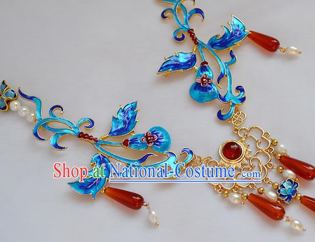 Chinese Ancient Court Lady Tassel Necklace Handmade Traditional Ming Dynasty Cloisonne Necklet Jewelry