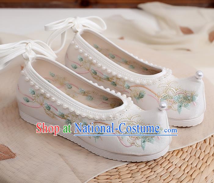 China Traditional Song Dynasty Princess Shoes Ancient Hanfu Shoes Embroidery Pearls Shoes