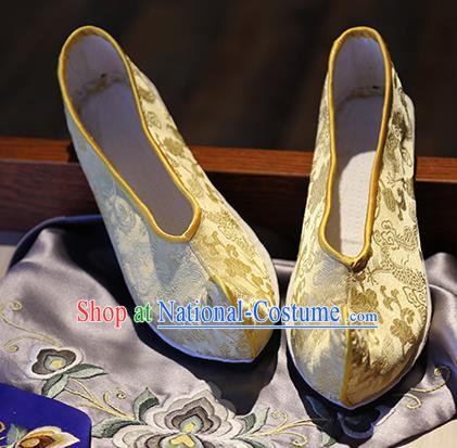 Chinese Classical Dragons Pattern Shoes Hand Golden Brocade Shoes Traditional Ancient Empress Shoes