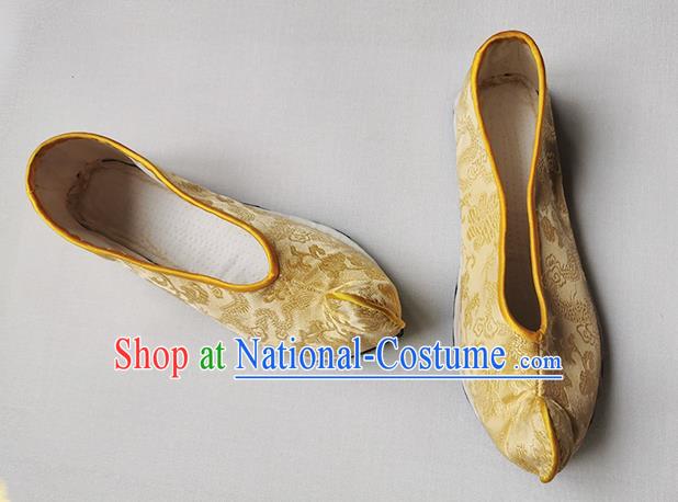 Chinese Classical Dragons Pattern Shoes Hand Golden Brocade Shoes Traditional Ancient Empress Shoes