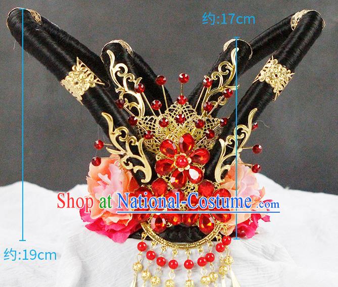 China Classical Flying Apsaras Dance Wigs Chignon Traditional Tang Dynasty Palace Lady Headwear