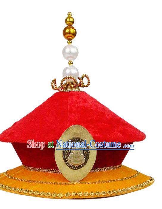 Chinese Ancient Drama Imperial Emperor Hat Traditional Qing Dynasty Monarch Headwear