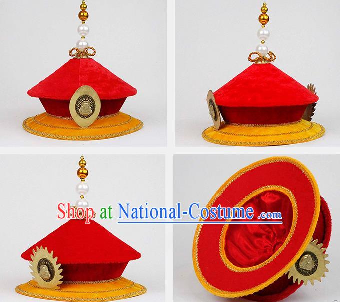 Chinese Ancient Drama Imperial Emperor Hat Traditional Qing Dynasty Monarch Headwear