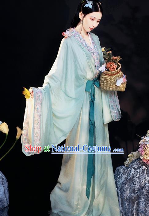 Traditional China Jin Dynasty Palace Lady Historical Clothing Ancient Royal Princess Green Hanfu Dress