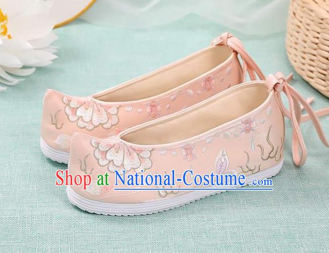 Chinese Traditional Hanfu Pink Cloth Shoes Classical Dance Shoes National Woman Embroidered Shoes