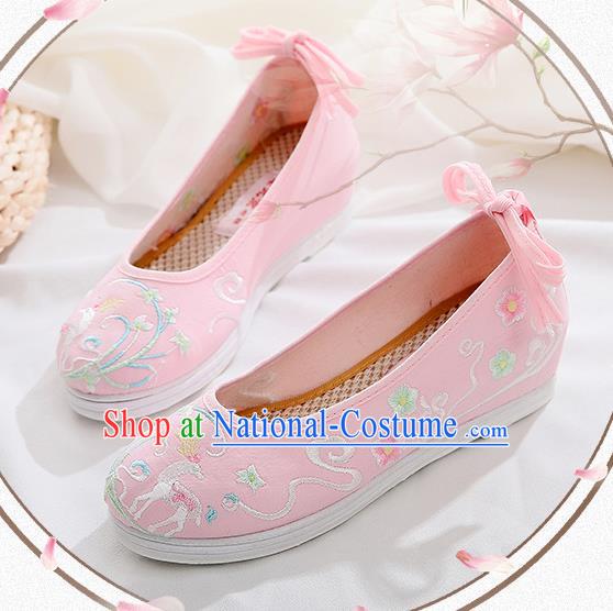 Chinese Traditional Hanfu Shoes Classical Dance Shoes National Embroidered Pink Cloth Shoes