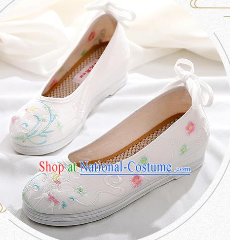 Chinese Classical Dance Shoes National Embroidered White Cloth Shoes Traditional Hanfu Shoes