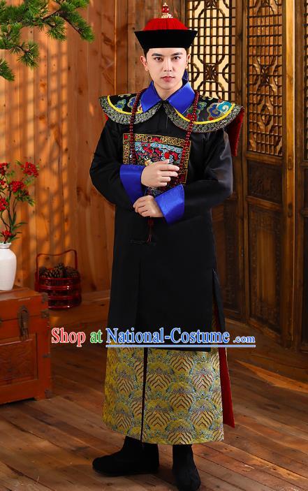 China Ancient Qing Dynasty Royal Highness Minister Garment Costumes and Hat Complete Set