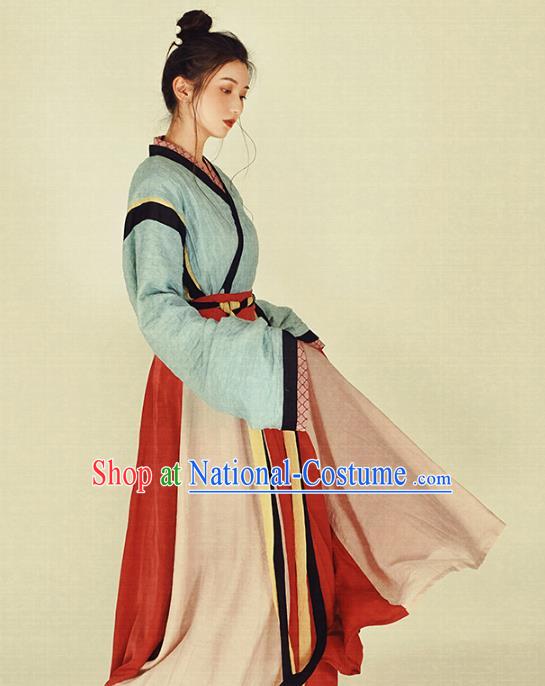 China Ancient Noble Lady Hanfu Dress Garment Traditional Jin Dynasty Female Swordsman Historical Clothing