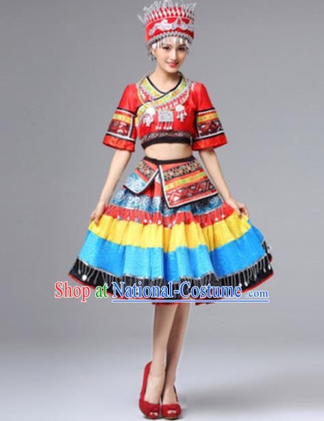 Chinese Hmong Ethnic Folk Dance Garment Clothing Miao Nationality Stage Performance Dress Outfits