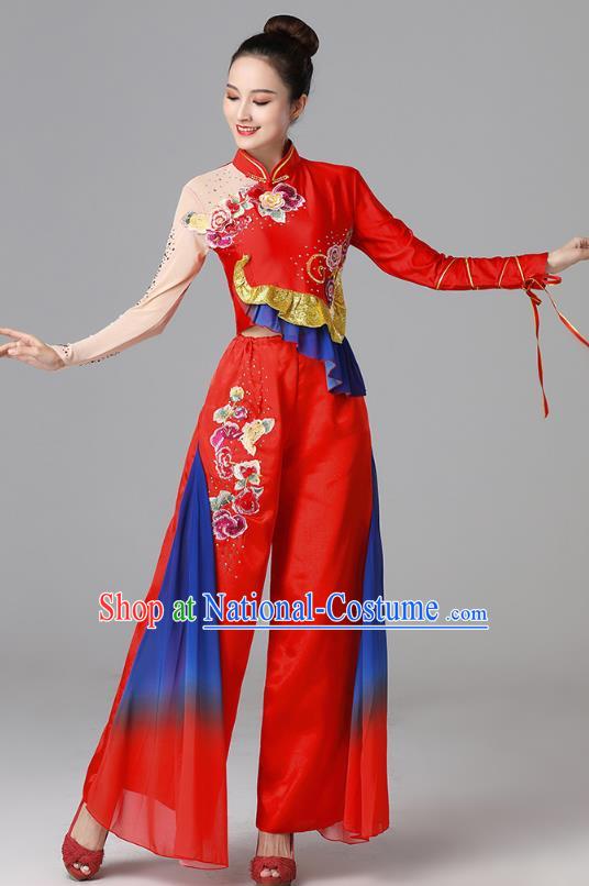 China Folk Dance Clothing Fan Dance Group Dance Garment Yangko Dance Red Outfits