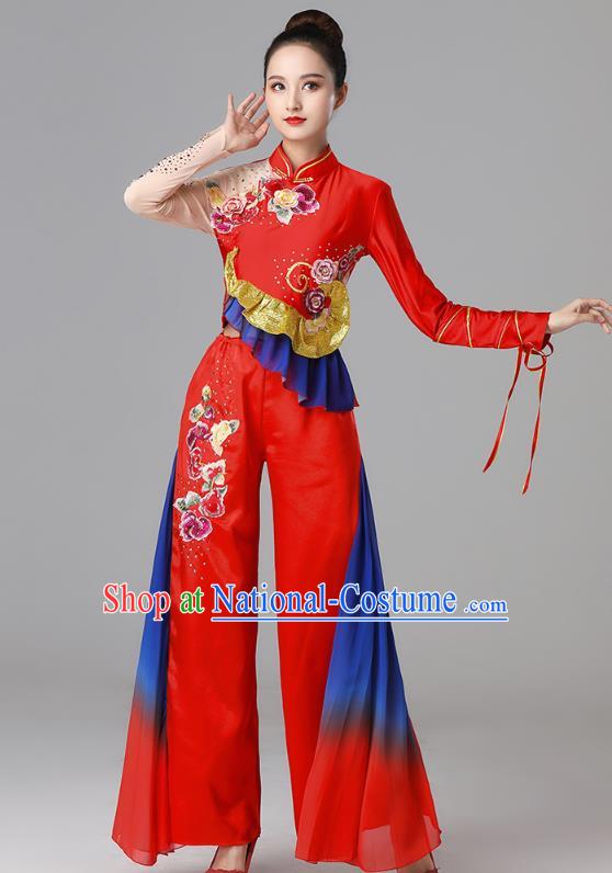 China Folk Dance Clothing Fan Dance Group Dance Garment Yangko Dance Red Outfits