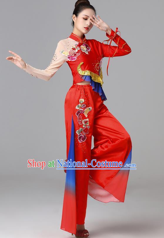 China Folk Dance Clothing Fan Dance Group Dance Garment Yangko Dance Red Outfits