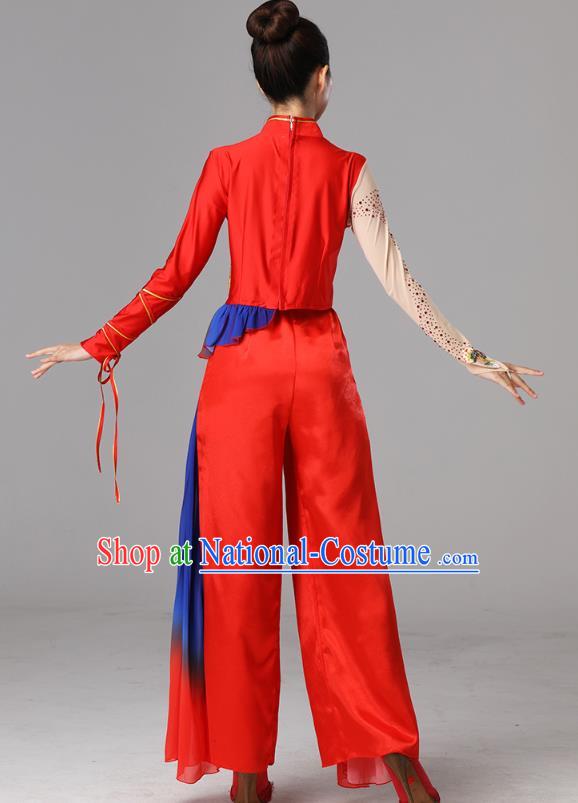 China Folk Dance Clothing Fan Dance Group Dance Garment Yangko Dance Red Outfits