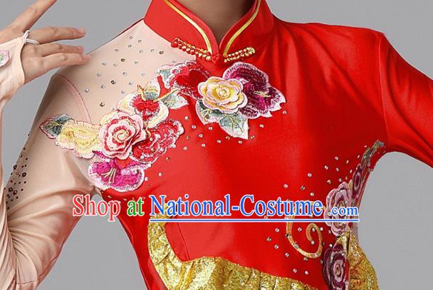 China Folk Dance Clothing Fan Dance Group Dance Garment Yangko Dance Red Outfits