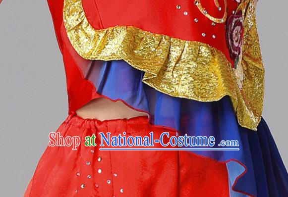 China Folk Dance Clothing Fan Dance Group Dance Garment Yangko Dance Red Outfits