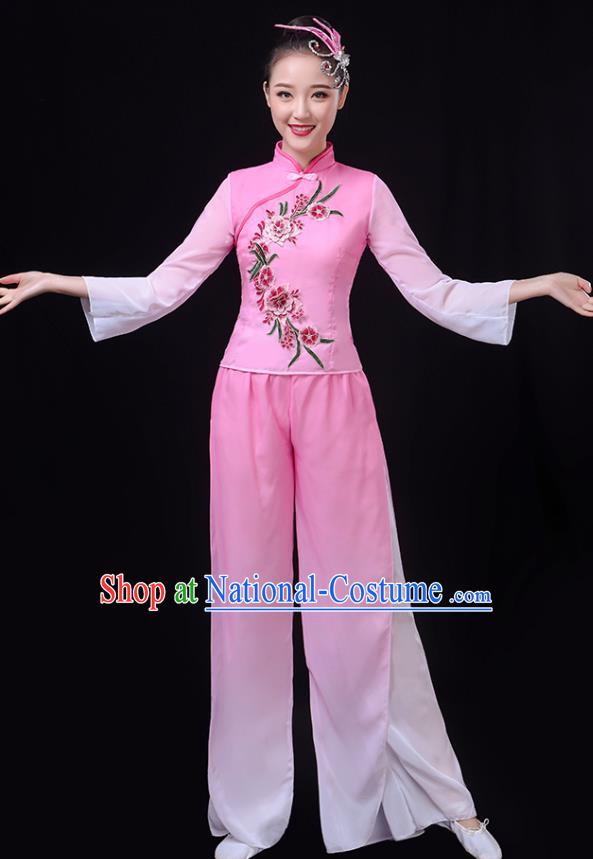 China Fan Dance Group Dance Garment Yangko Dance Pink Outfits Folk Dance Clothing