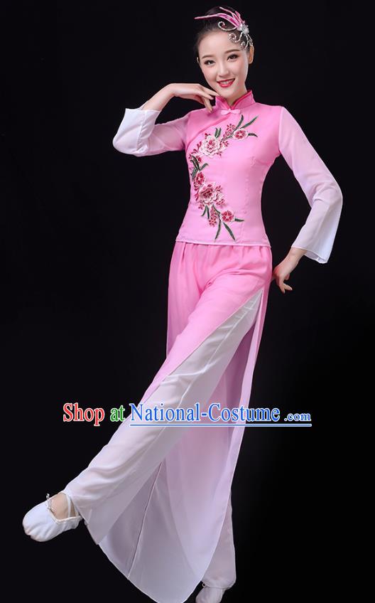 China Fan Dance Group Dance Garment Yangko Dance Pink Outfits Folk Dance Clothing