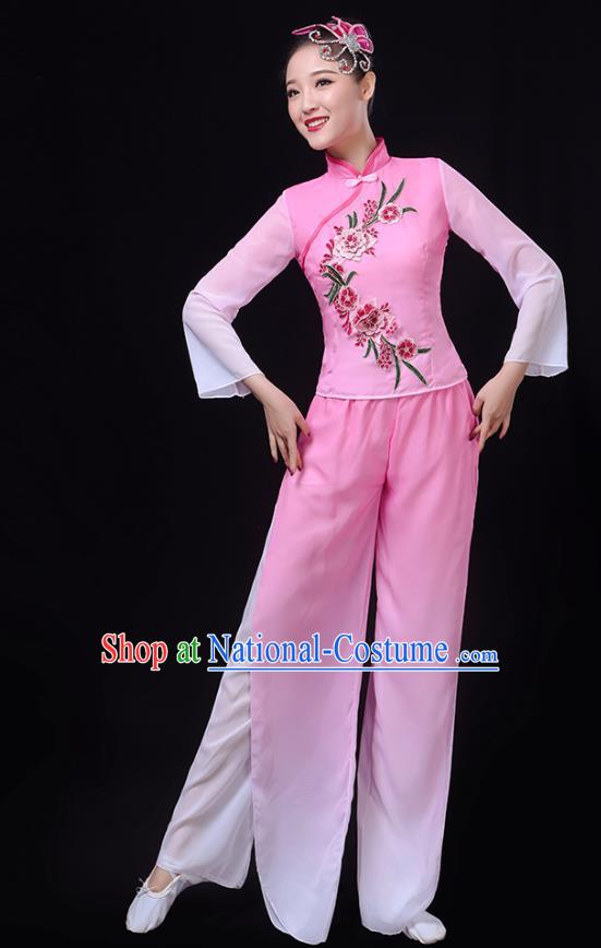 China Fan Dance Group Dance Garment Yangko Dance Pink Outfits Folk Dance Clothing