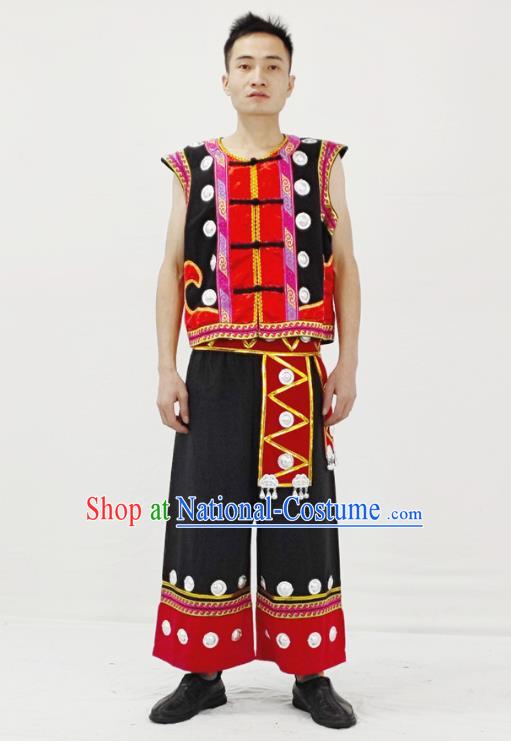 China Traditional Ethnic Male Folk Dance Clothing Yi Nationality Stage Performance Garment Costume