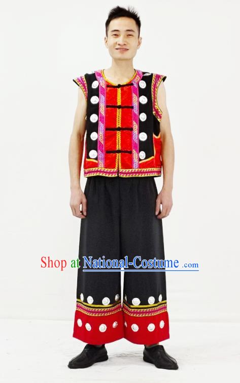 China Traditional Ethnic Male Folk Dance Clothing Yi Nationality Stage Performance Garment Costume