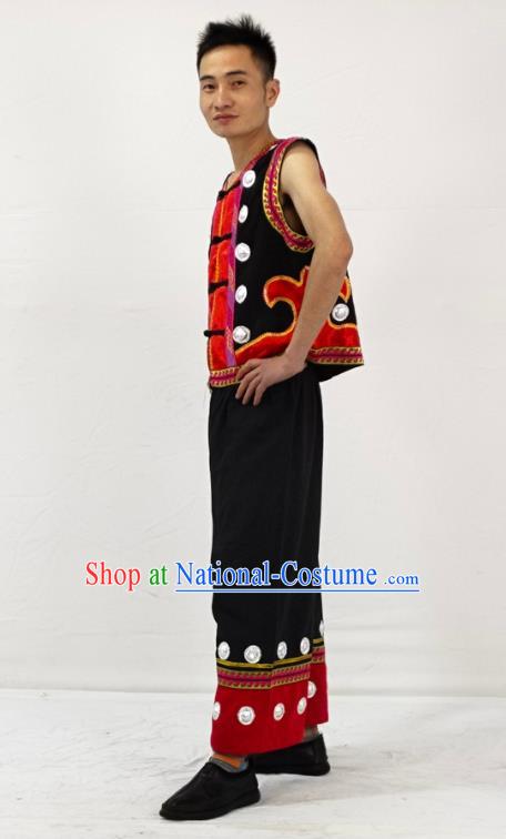 China Traditional Ethnic Male Folk Dance Clothing Yi Nationality Stage Performance Garment Costume