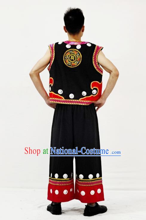 China Traditional Ethnic Male Folk Dance Clothing Yi Nationality Stage Performance Garment Costume